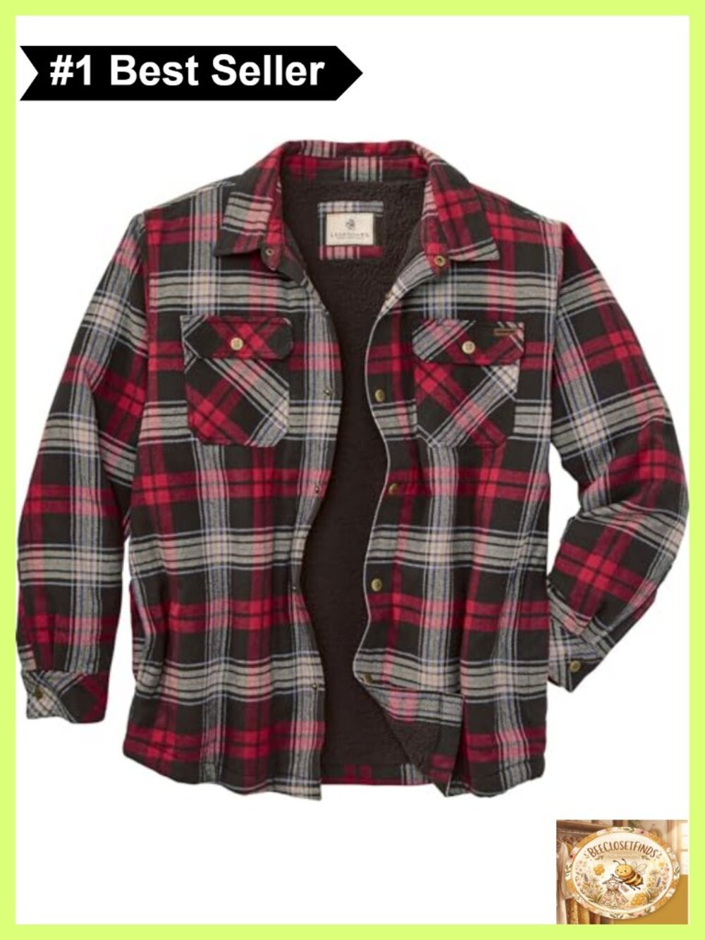 Men's Berber Lined Flannel Shirt Jacket Micro-Fleece Plaid Relaxed Fit